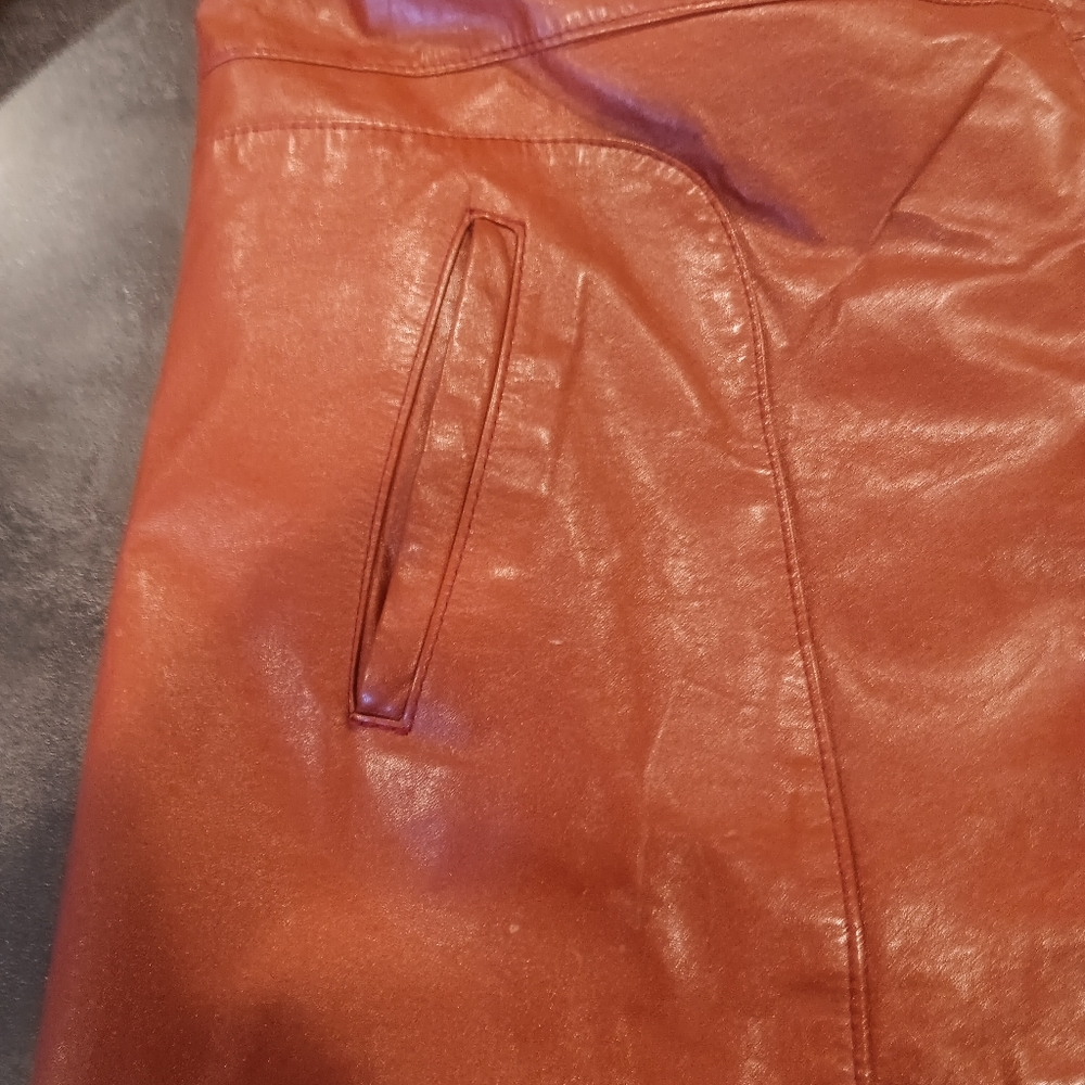 Vintage Genuine Leather faux fur lined leather coat. Boho retro Dark orange. !! - Picture 4 of 10